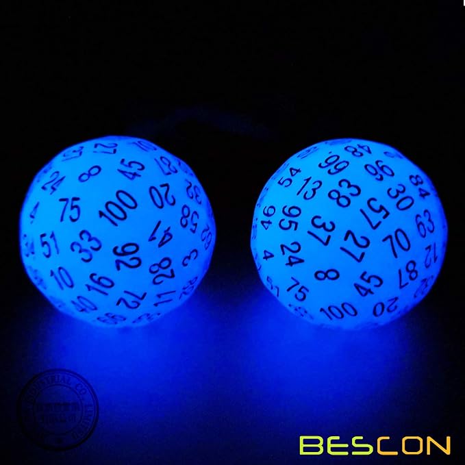 Bescon Glowing Polyhedral 100 Sided Dice - Acid Blue, Luminous D100, Glow in Dark Gaming Cube