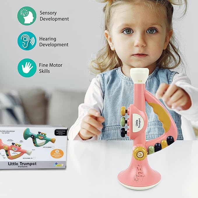 Musical Toys for Kids, Little Trumpet Toy for Toddlers, Blow Horn Baby Educational Toys, Infants Music Toy for Girls Boys Ages 1 2 3 Years Old (Pink)