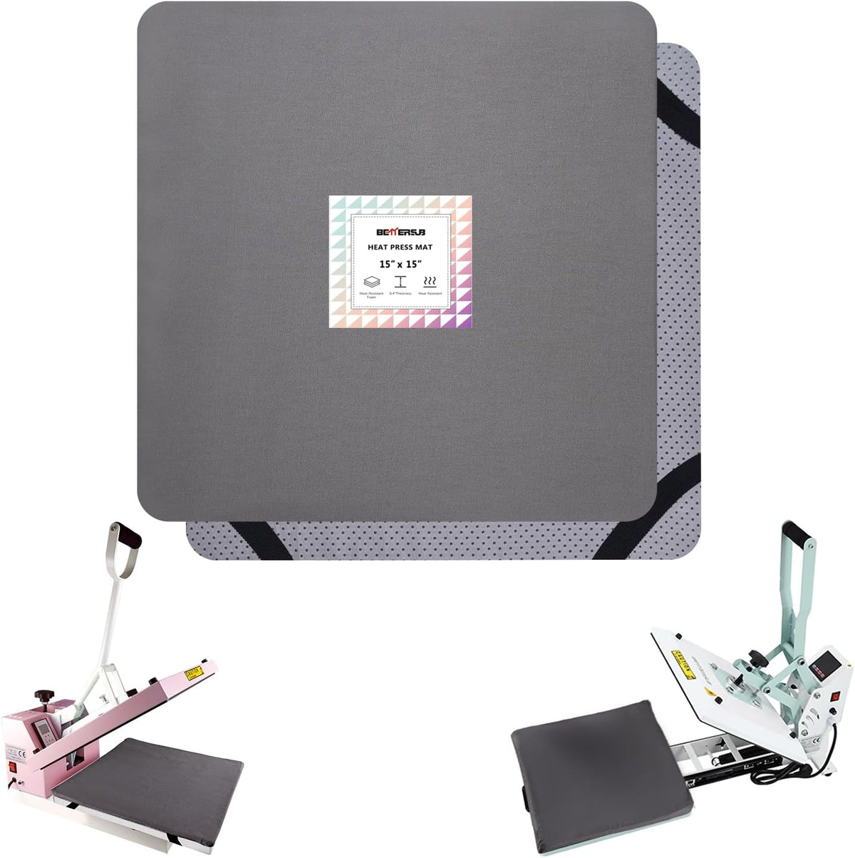 BetterSub Heat Press Mat, 15'' x 15'' Thick Heat-Resistant Foam for Protective Heat Transfer Machine Replacement Pad, Washable Base for HTV Craft Vinyl Ironing Insulation Transfer