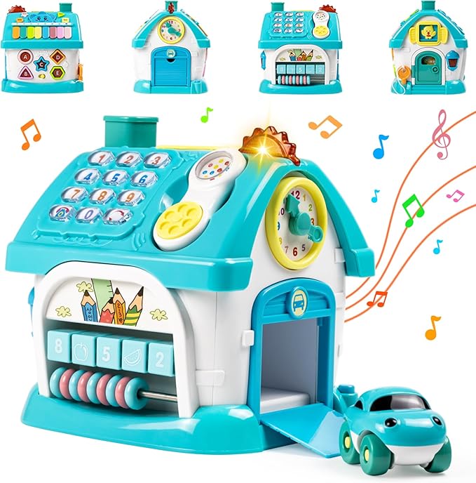 Marstone Baby Toys for 1 Year Old Boy and Girl Gifts: Toddler Toys Age 1-2, 8-in-1 Montessori with Sound Lights Music Clock Telephone and Car, Educational Birthday Gift for Boy 12-18 Months