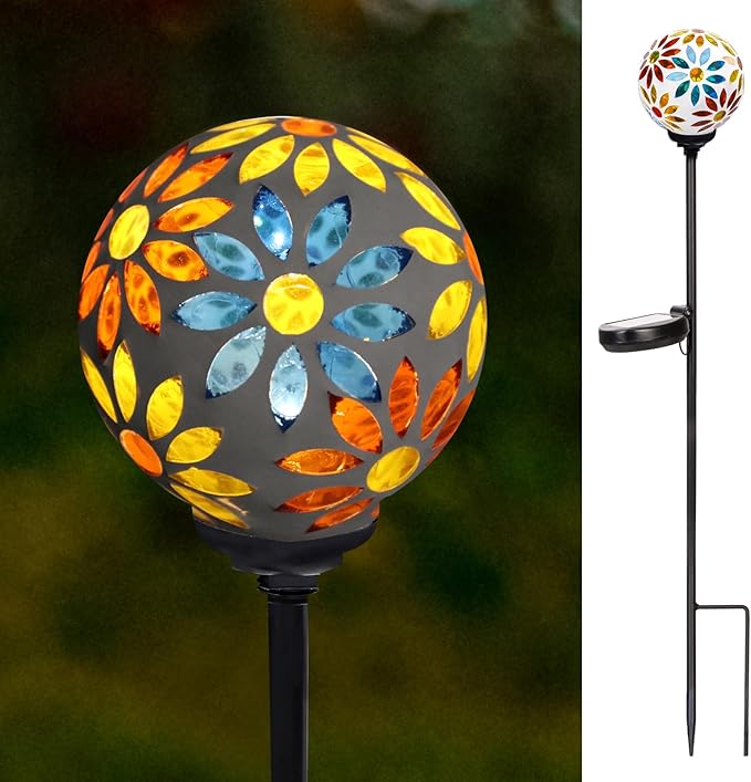 VCUTEKA Solar Garden Lights, Mosaic Solar Lights Outdoor Decor Pathway Light Waterpoof LED Stake Light for Landscape Lawn Patio Yard Decoration, 1 Pack