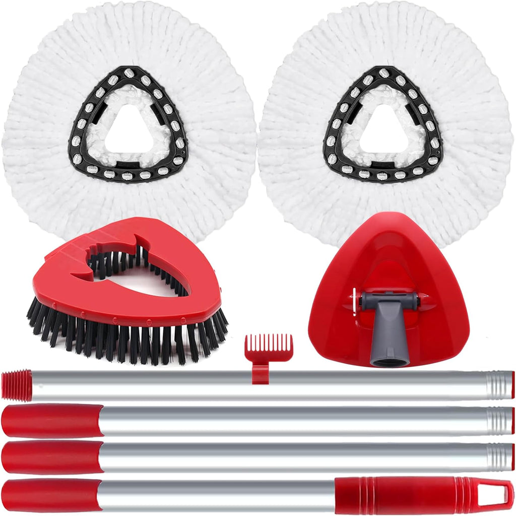 2 Pack Spin Mop Heads Replacement Compatible with O Cedar EasyWring 1Tank, Upgraded Scrub Brush,4 Section Mop Handle and 1 Base Combo Set, Microfiber Replace Head Refill