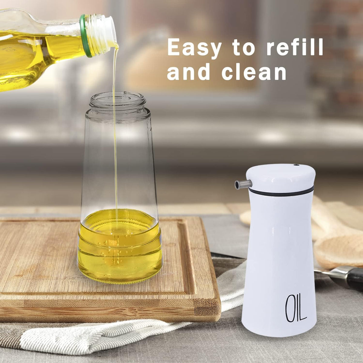 Aelga Black and White Oil And Vinegar Dispenser Set - 2 Pack Glass Oil Dispenser Bottle for Kitchen with No-Drip - Cute Farmhouse Kitchen Decor and Accessories for Home Restaurants
