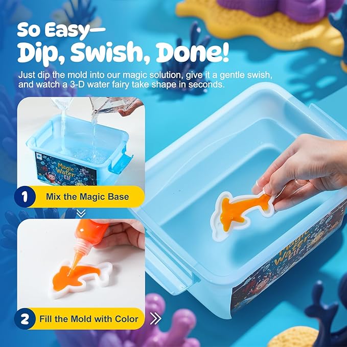 Magic Water Elf Toy Kit - 65ml Aqua Fairy Water Gel Kit for Kids with 20 Magic Gel & 10 Molds, Make Your Own Water Pets & Squishy Toys, Arts and Craft Kits for Kids Ages 8 9 10 Years Old