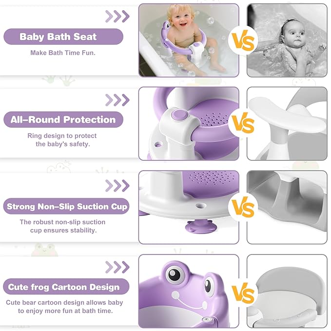 Baby Bath Seat for Babies 6 Months & up Non-Slip Toddler Bath Seats for Sitting Up Infant Bathtub Chair with Suction Cups and Soft Cushion for Baby Shower Tub Seat