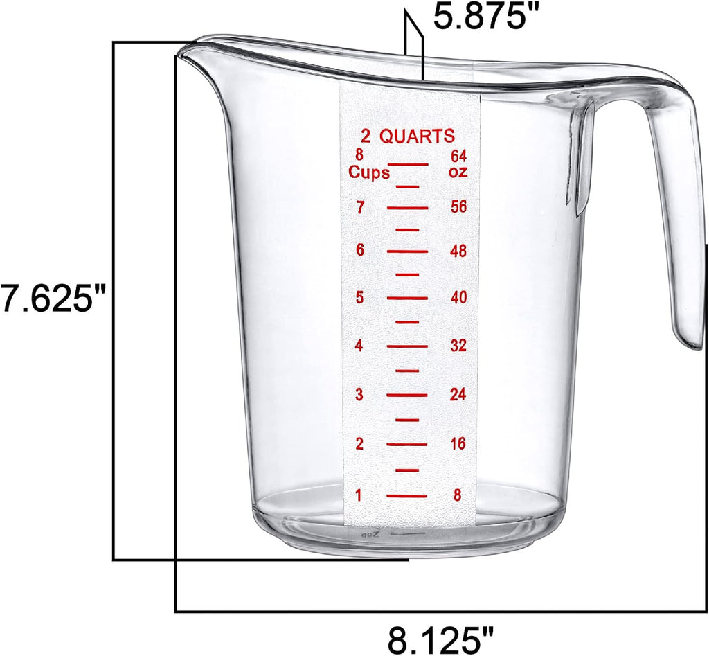 Amazing Abby - Melissa - 64-Ounce Plastic Measuring Pitcher (2-Pack), 8-Cup (2-Quart) Food-Grade Measuring Jug, Unbreakable, Stackable, Dishwasher-Safe, Great for Oil, Vinegar, Flour, and More