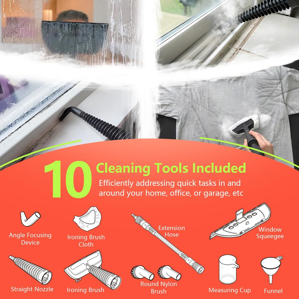 VeRosky Handheld Steam Cleaner, Pressurized Multi-Surface Steam Cleaner for Home Use with 10pcs Tools and Safety Lock to Remove Grime, Grease, Steamer for Cleaning Floor, Upholstery, Grout and Car