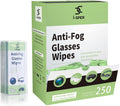 250 Count Anti Fog Lens Wipes for Eyeglasses, Pre-Moistened Individual Wrapped Glasses Wipe Lens Cleaner, with a Carrying Box, Defogging Screen Wipes for Eyeglasses, Sunglass, Goggles, Camera Lens