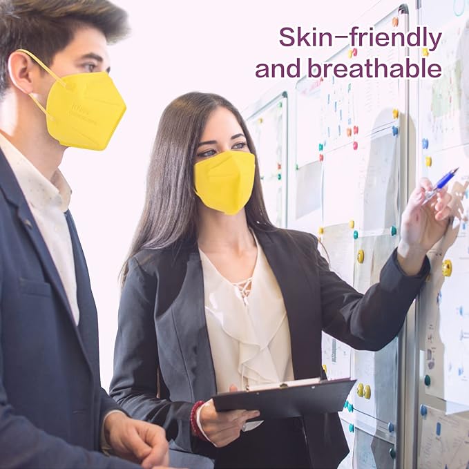 Miuphro KN95 Face Mask, 5-Layer Design Cup Dust Safety KN95 Masks 25 Pack, Yellow