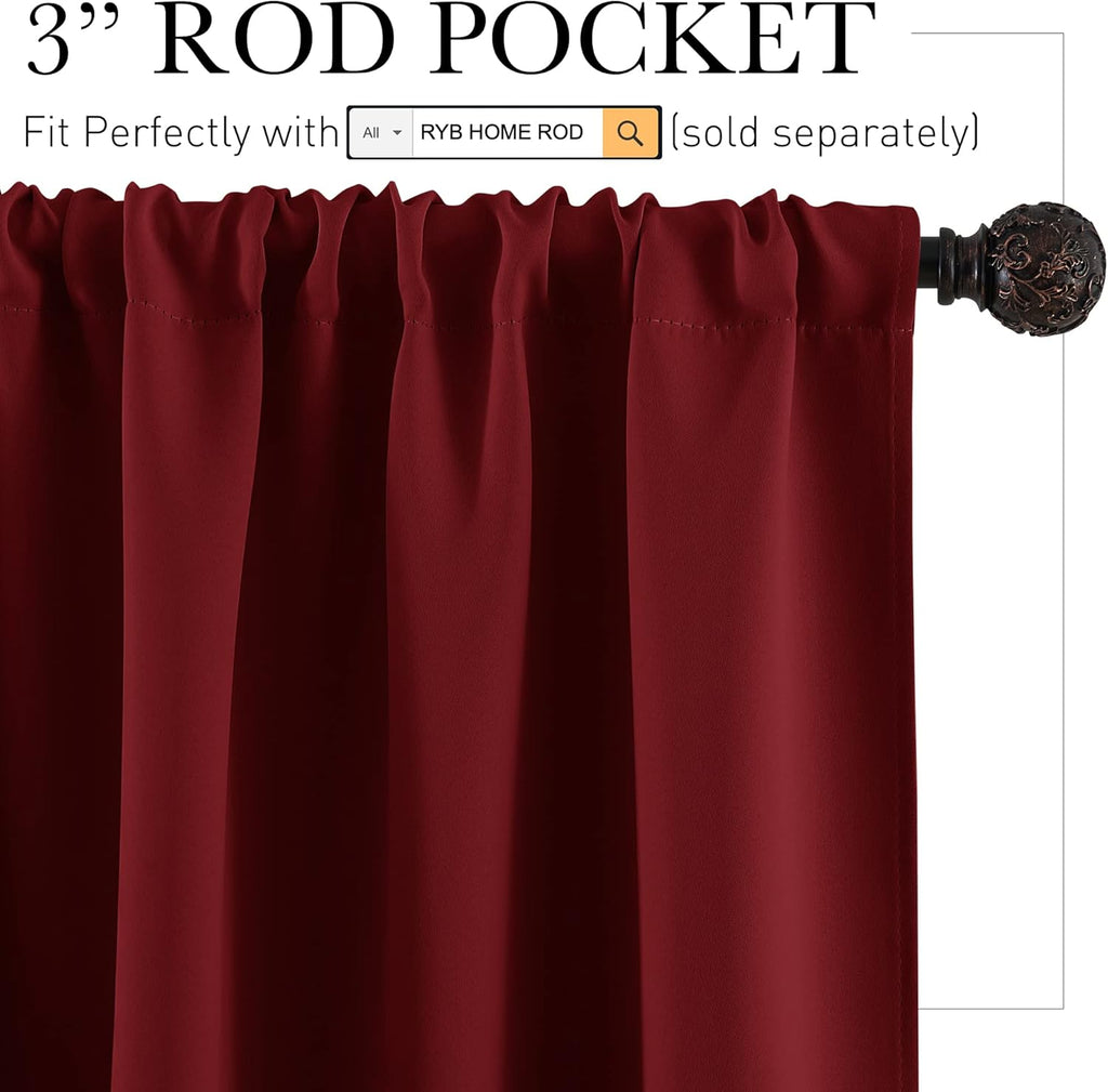 RYB HOME RV Curtains for Camper Windows - Soft Thermal Insulated Small Window Curtain Tiers for Cafe Kitchen Bedroom Basement Glass Door Window, W 42 x L 30 inches, Burgundy Red, 2 Panels