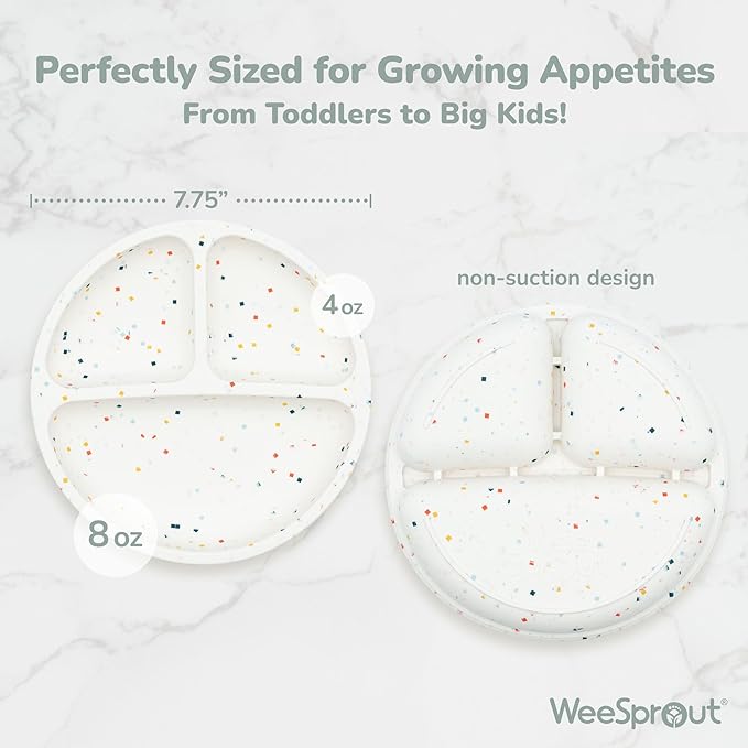WeeSprout Silicone Divided Plates (No Lids), 100% Food Grade Silicone Divided Plates for Toddlers & Kids, Dishwasher & Microwave Safe