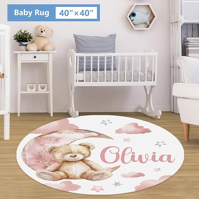 Custom Baby Crib Set, 5 Pcs Personalized Name Pink Bear Theme for Infants Toddlers, Nursery Bedding for Girls, Double Layer Customized Gifts
