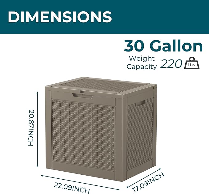 31 Gallon Outdoor Storage Box – Resin Deck Box with Lockable Lid, Waterproof Patio Furniture Storage for Tools, Garden & Yard Organization