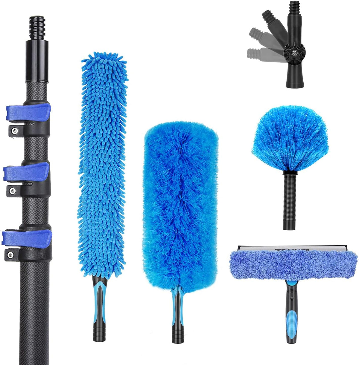 18 Foot High Ceiling Duster Kits with 3.5-12 FT Carbon Fiber Extension Pole, Feather Duster, Cobweb Duster, Ceiling Fan Duster, Window Squeegee & Cleaner with Pole 12 Ft