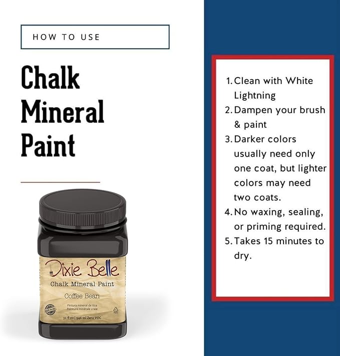 Dixie Belle Paint Company Chalk Finish Furniture Paint - Coffee Bean (32oz) - Matte Espresso Brown Chic Chalk Mineral DIY Furniture Paint