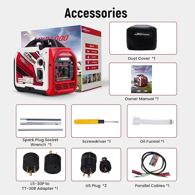 maXpeedingrods 4000 Watt Inverter Generator Portable, Bluetooth® App Remote Data Monitor, RV Ready, Gas Powered Generator with CO Alarm for Outdoor Camping, Home Backup