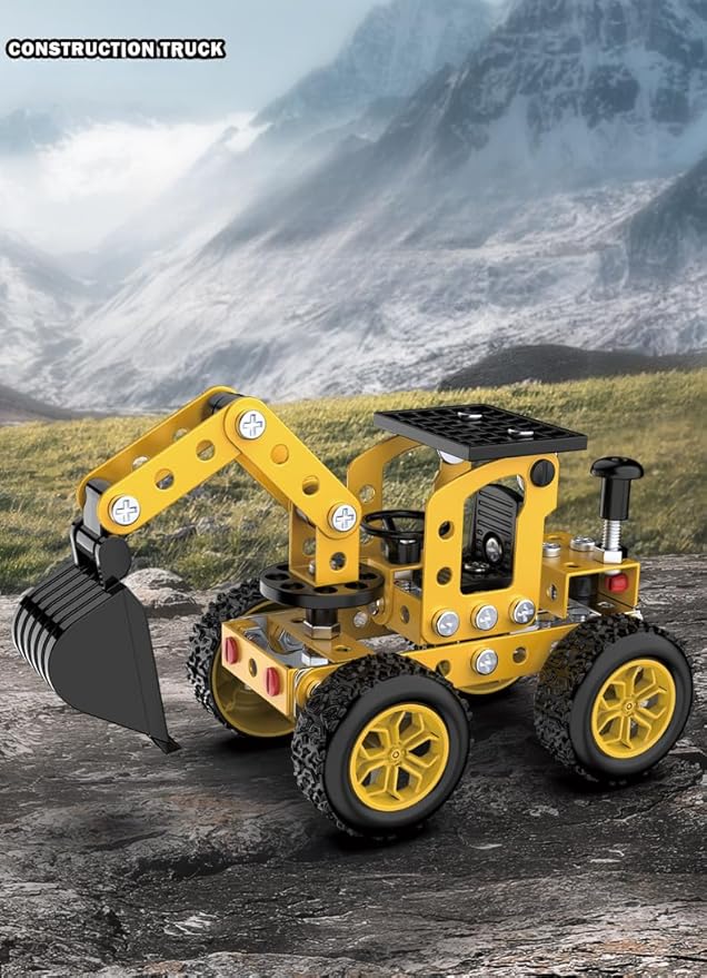 Sets Metal Assembly Toys Model Excavator Kits STEM Projects Model Car Kits to Build Jixin Xyzhi Birthday Gifts for Kids 8-16 Yellow