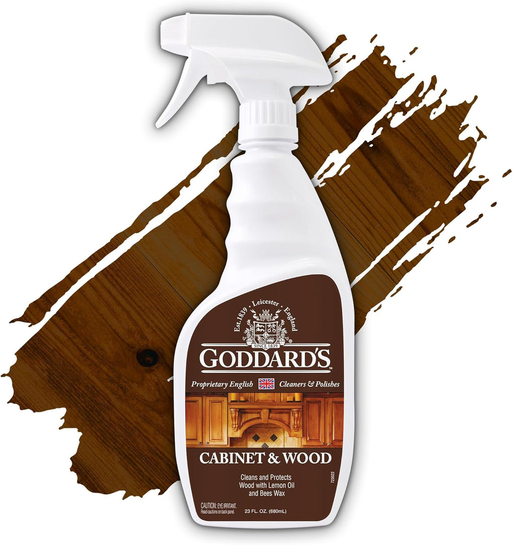 Goddard's Cabinet & Wood Wax Spray, Wood Cleaner & Furniture Polish, Wood Conditioner with Beeswax and Lemon Oil, Shine & Stain Protection, 23 oz