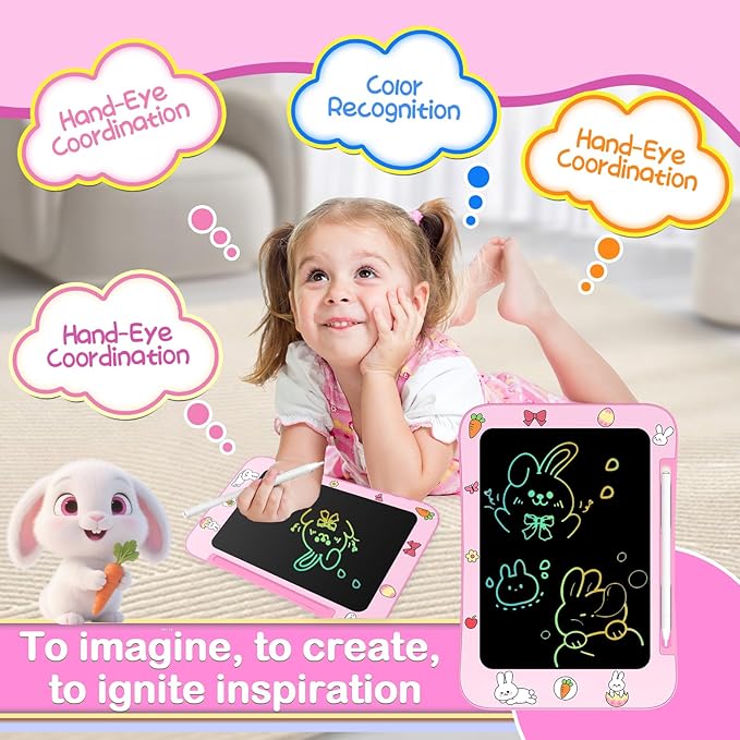 LCD Writing Tablet for Kids, Colorful Screen Drawing Board for 3-7 Year Old Boys & Girls - Educational Toys for Birthday & Christmas (Rabbit)