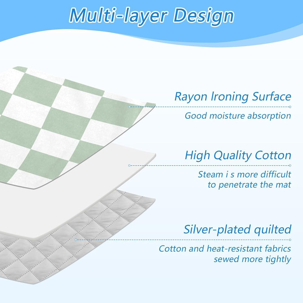 Checkered Green and White Png Ironing Mat Thickened Ironing Blanket Travel Portable Double-Side Using Ironing Pad Travel Isolate Heat Pad Cover for Washer Dryer Table Top Countertop 27.6x47.2in