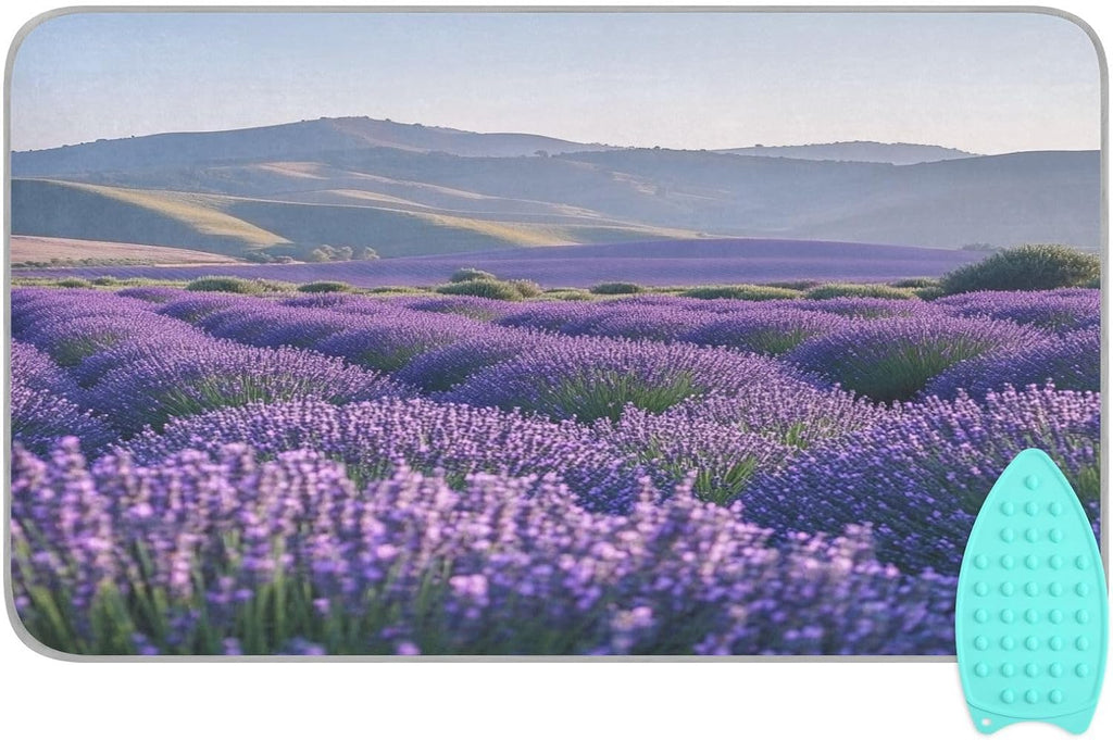 Lavender Field and Mountain Ironing Mat Thickened Ironing Blanket Travel Portable Double-Side Using Ironing Pad Travel Isolate Heat Pad Cover for Washer Dryer Table Top Countertop 27.6x47.2in