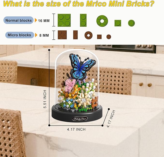 Flower Bouquet Building Set for Adult,Mini Plant Bonsai Tree Friend Set,Botanical Collection Gift for Kids,Home Decor Building Block, New Year Birthday Gift for Women Boys Girls(Butterfly)
