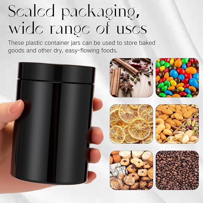 SATINIOR 24 Pieces Empty Clear Plastic Jars with Lids Round Storage Containers Wide Mouth for Beauty Product Cosmetic Cream Lotion Liquid Butter Craft and Food(Black,10 oz)