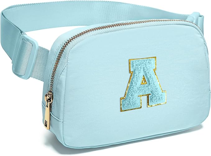 Gitus Gifts for 8 9 10 11 12 Year Old Girls Belt Bag Fanny Pack Crossbody Bags with Initial Letter Patch Cute Stuff Birthday Gifts for Teen Girls Women Personalized Trend Stuff (Icing Blue-A)