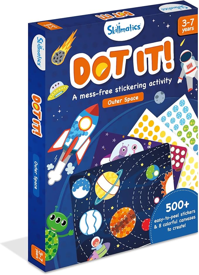 Skillmatics Dot It Sticker Art - Space, Mess-Free Fun for Kids, 500+ Stickers, Craft Kits, DIY Scrapbooking Activity, Travel Toys, Gifts for Boys & Girls Ages 3, 4, 5, 6, 7