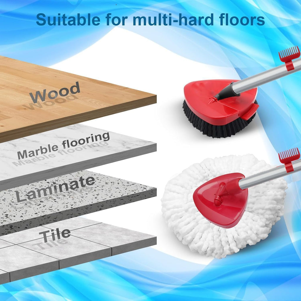 2 Pack Spin Mop Heads Replacement Compatible with O Cedar EasyWring 1Tank, Upgraded Scrub Brush,4 Section Mop Handle and 1 Base Combo Set, Microfiber Replace Head Refill