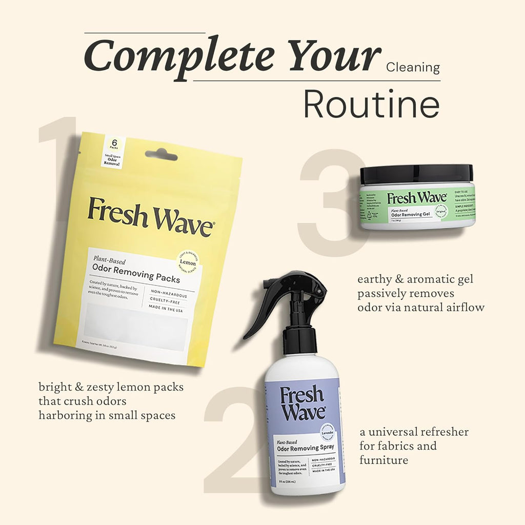 Fresh Wave Lemon Odor Eliminating & Deodorizing Packs | Bag of 6 | Safer Odor Relief for Small Spaces | Natural Plant-Based Odor Eliminator | Odor Absorbers for Home