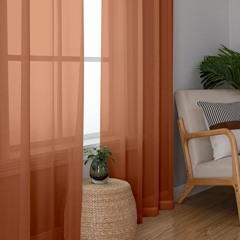 Chyhomenyc Orange Sheer Curtains 54 Inch Long 2 Panels, Short Voile Drapes for Dinning Small Windows Bathroom Living Room Bedroom, Rod Pocket, 42Wx54L Inches