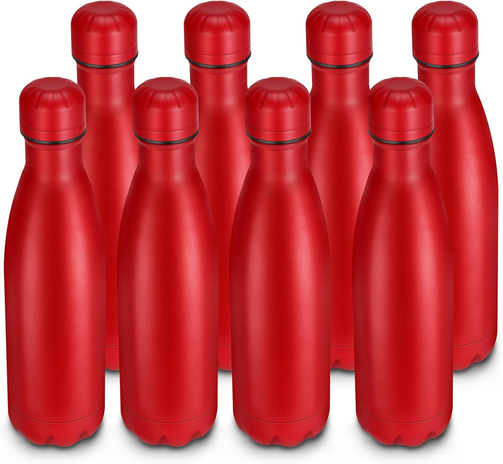 17oz Cola-Bottle Shaped Stainless Steel Leak-proof Water Bottle,Double Wall Vacuum Insulated Metal,Travel Mug For Sports Indoors & Outdoors,BPA-Free School Kids Flasks,Red(8 Pack)