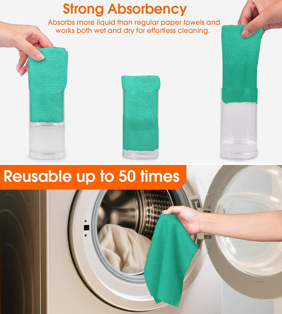 Roll of Microfiber Cleaning Cloth –100 Pack, Tear Away Microfiber Towels, Reusable, Washable, Scratch-Free, Cleaning Supplies,Kitchen Towels for Car, Home, Kitchen (Malachite Green)