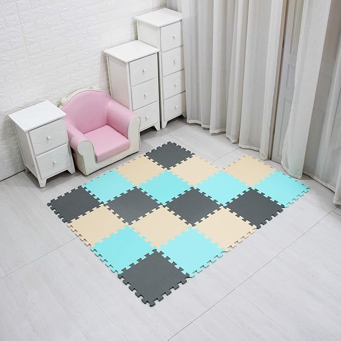 MQIAOHAM® 18 Pieces Puzzle Play Mats, Soft Baby Play Mat, Kids Interlocking Foam Floor Tiles, Toddlers Carpet Playmats G301018-108110112