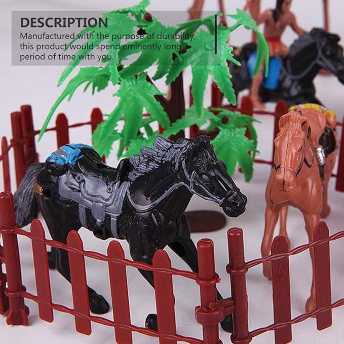 NUOBESTY Cowboys and Indians Plastic Figures Playset, Wild West Cowboys and Indians Models for Miniature Sandbox Decoration Educational Toys for Children