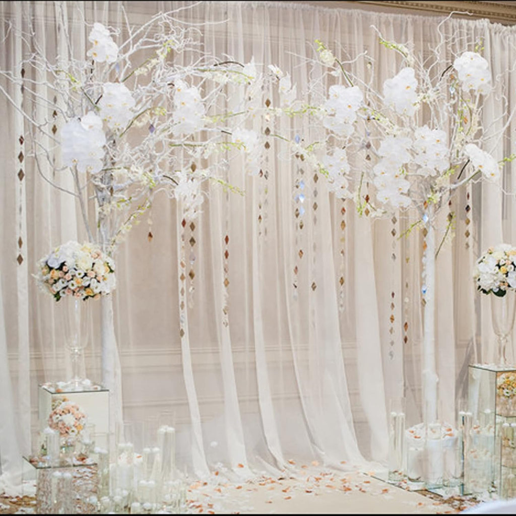Chyhomenyc Ivory Sheer Scarf Valances for Windows 216 Inch Extra Long, Window Scarf Drapes Rod Pocket Backdrop for Wedding Arch Draping/Party/Canopy Bed/Living Room, 2PC, 18 Feet Length