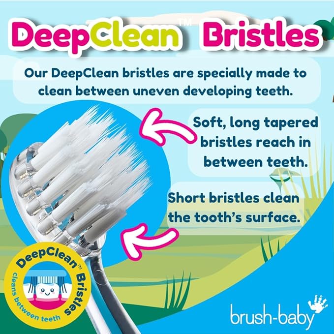 brush-baby WildOnes Kids Electric Rechargeable Toothbrush Elephant, 1 Handle, 3 Brush Heads, USB Charging Cable, for Ages 0-10 (Elephant)