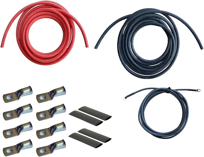 WindyNation 2 Gauge AWG (8 Feet Black + 8 Feet Red) Power Inverter Battery Cable Wire Kit for DC to AC Inverters RV, Car, Solar, Marine, Off-Grid