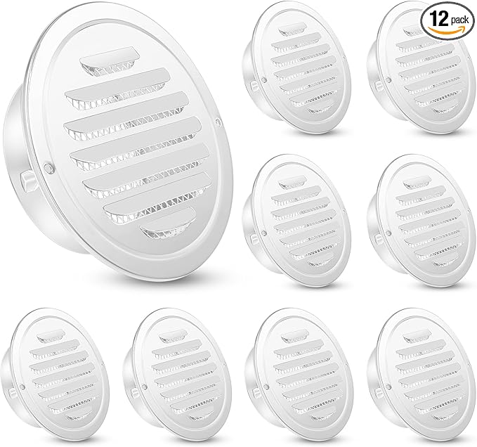 Zonon 12 Pcs Stainless Steel Soffit Vents 4 Inch Round Dryer Vent Cover with Mesh Screen for Home Outdoor Bathroom Wall Ceiling Outside Exterior Exhaust (White)