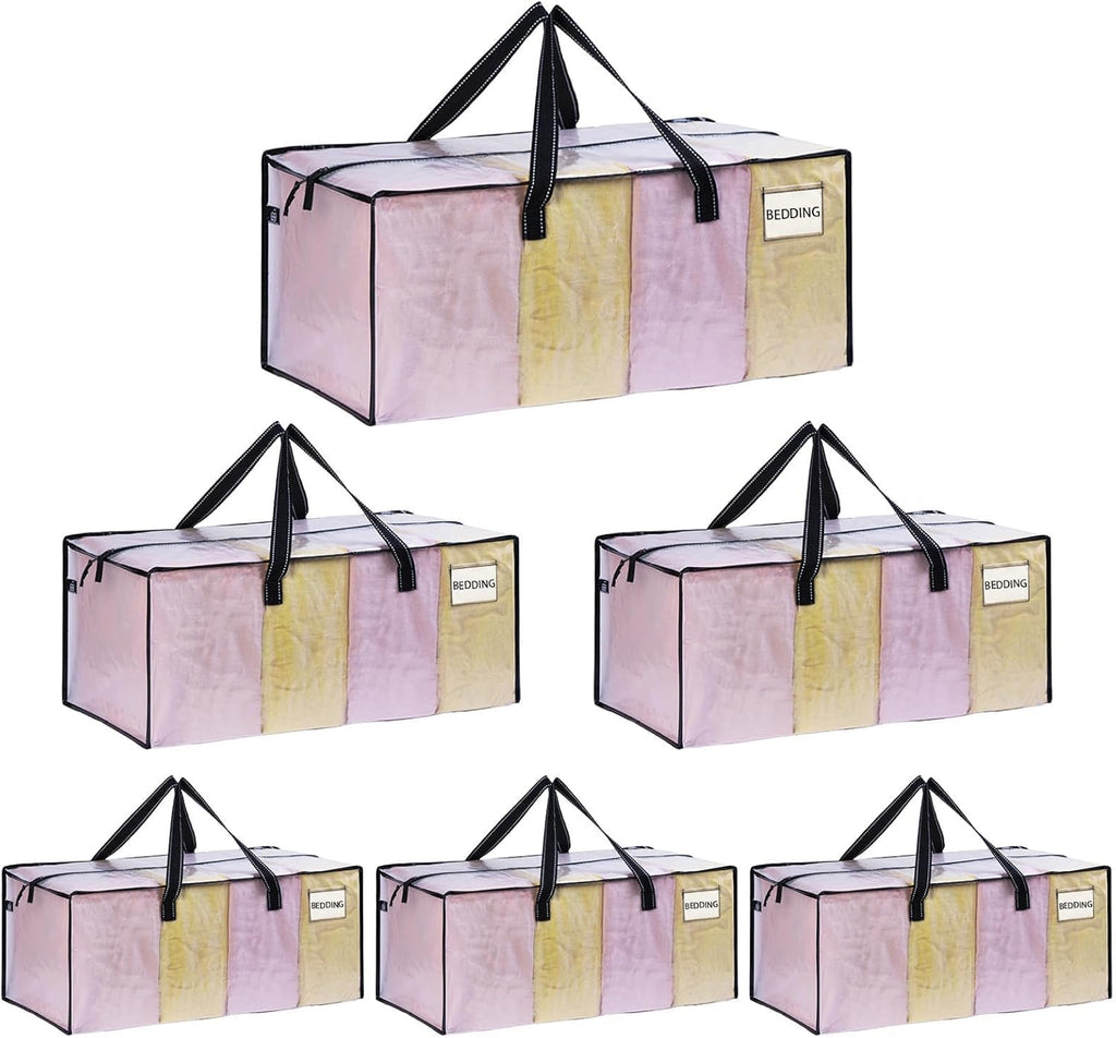 VENO 6 Pack Moving Bags Extra Large Storage Bags for College Move-In, Heavy-Duty Storage Totes, Packing Boxes, and Wardrobe Moving Supplies - Durable Laundry Bags for Clothes (Clear, 6 Pack)