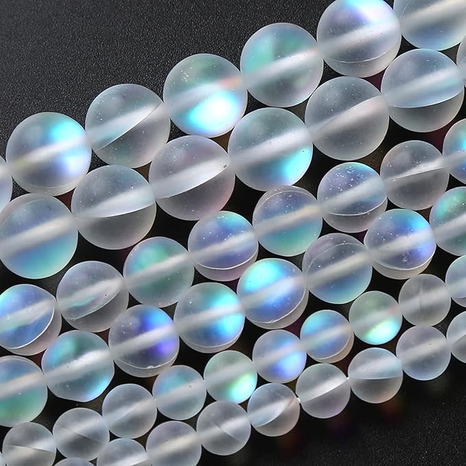 72PCS 10MM Aurora Moonstone Crystal Glass Beads Gem Round Loose Beads for Jewelry Making DIY Bracelet 2 Strands 32"