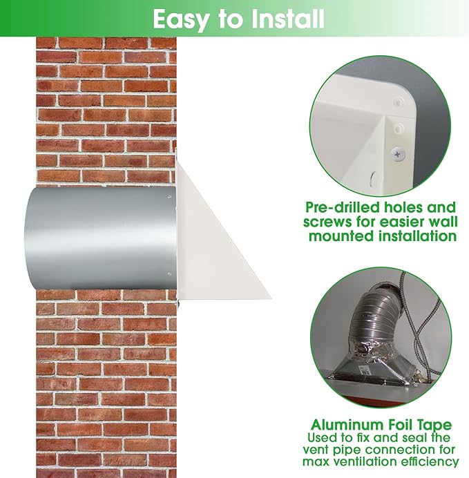 6 Inch Hooded Wall Vent with Screen and Damper,6 Inch Exhaust Vent Cover Cap for Outdoor Kitchen Range Hood Dryer Ventilation,Outside Wall Mount Extractor for House Air Exhaust,Galvanized Steel,White