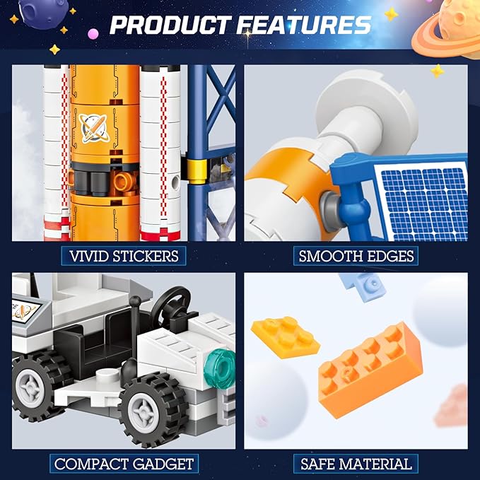 Exploratory Building Blocks Set: 461PCS Rocket, Space Shuttle, Moon Buggy, and Satellite Kit - STEM Learning with Space Capsule - Ideal for 6-12 Year Old Boys