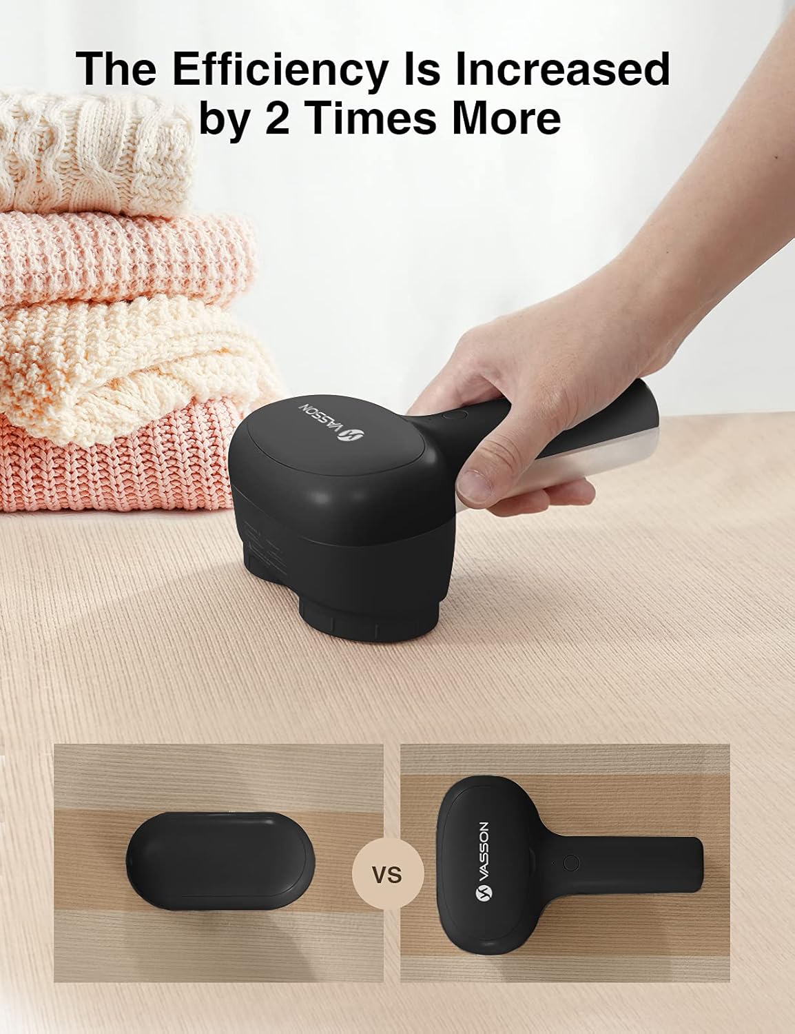 VASSON Fabric Shaver, Electric Lint Remover, Rechargeable Lint Shaver, Sweater Shavers to Remove Pilling, Large Fuzz Remover for Clothes Couch Furniture (Black)