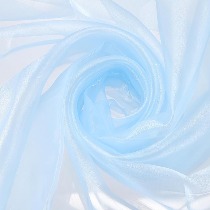 MECCANIXITY Iridescent Sheer Organza Fabric, 10 Yards x 59 Inches Solid Holographic Shiny Fabric Organza Cloth for Wedding, Curtains, Costume, Photo Background, Light Blue