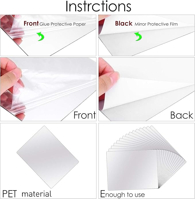 BBTO 20 Pcs Mirror Sheets, 6''x 9'' Self Adhesive Non Glass Cut to Size Mirror Stickers Tiles, Safe Unbreakable Plastic Small Frameless for Classroom, Childroom & DIY Craft
