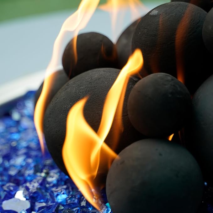 Skyflame 12PCS Ceramic Fireplace Balls, Mixed of 4 Sizes Fire Pit Balls Set for Indoor and Outdoor Fire Tables or Fireplaces Accessory, Black