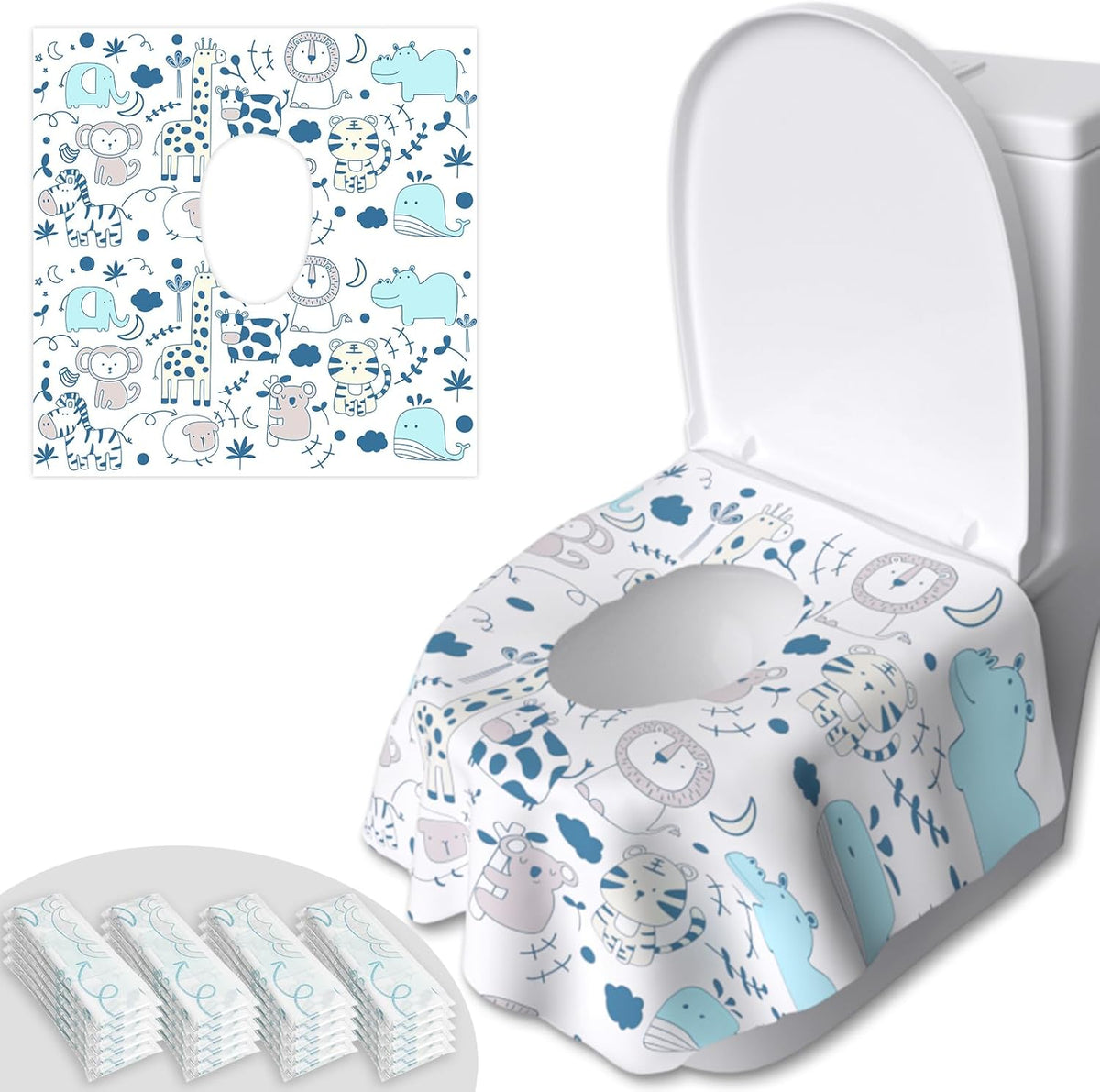 Toilet Seat Covers Disposable, 50 PCS Extra Large Waterproof Toilet Potty Seat Covers for Toddlers, Kids Potty Training, Potable Potty Seat Covers Travel Essentials for Airplane, Public Restroom,Trip