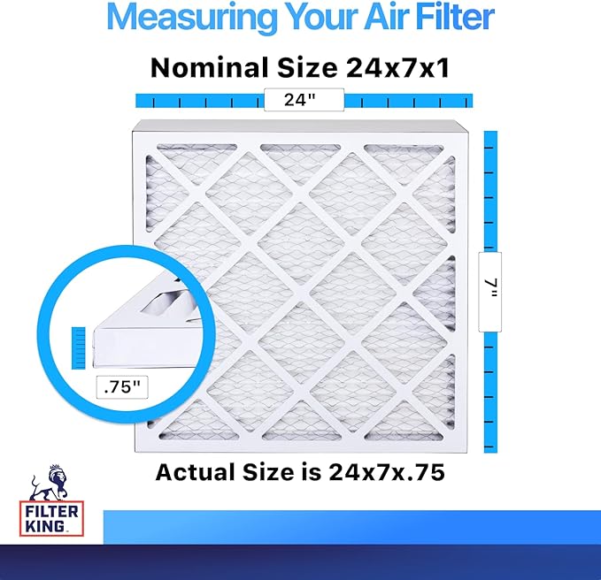 Filter King 24x7x1 Air Filter | 4-PACK | MERV 8 HVAC Pleated A/C Furnace Filters | MADE IN USA | Actual Size: 24 x 7 x .75"